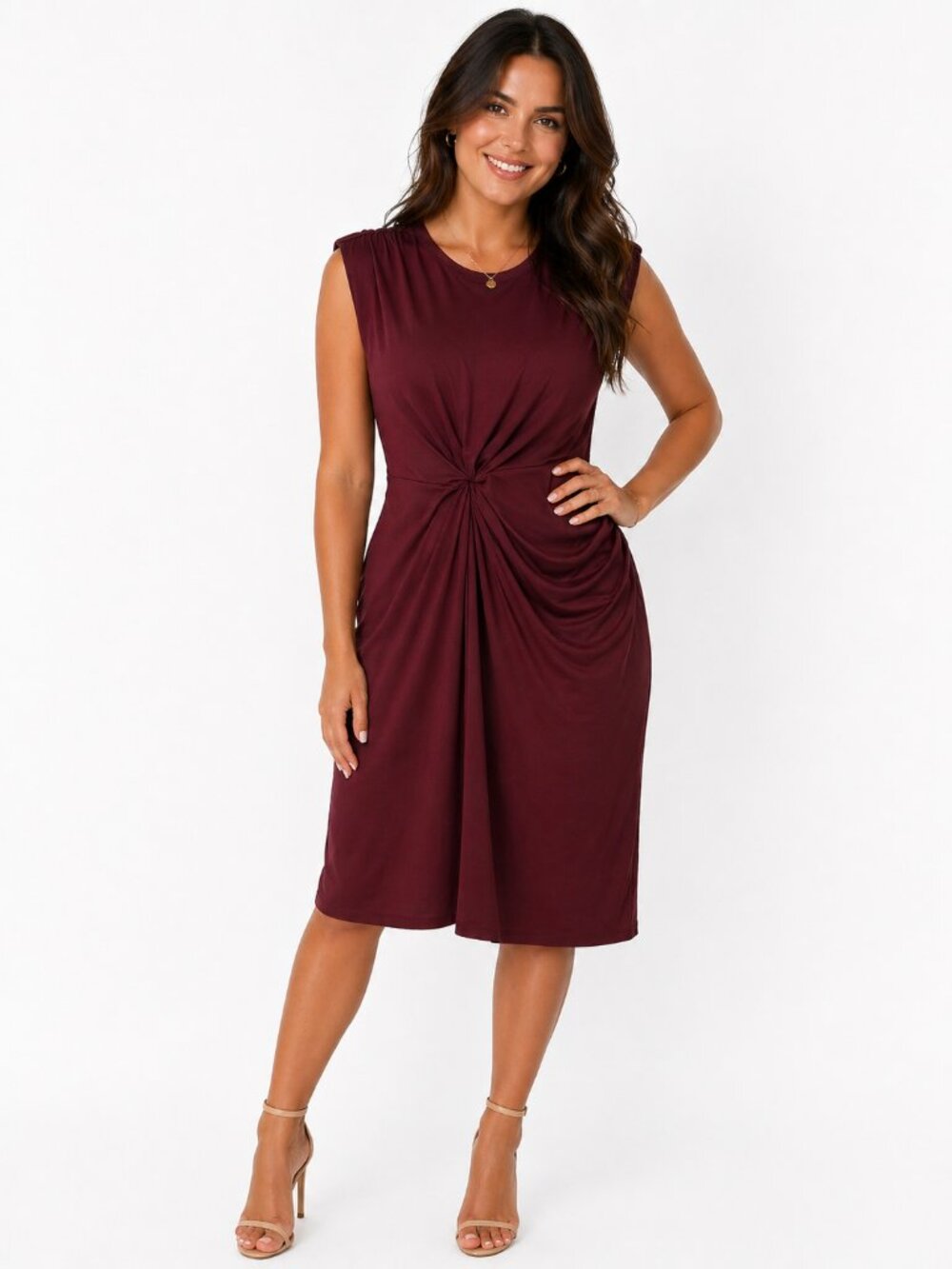 Banana Republic Burgundy Twist Front Midi Dress Sleeveless Career Work Elegant